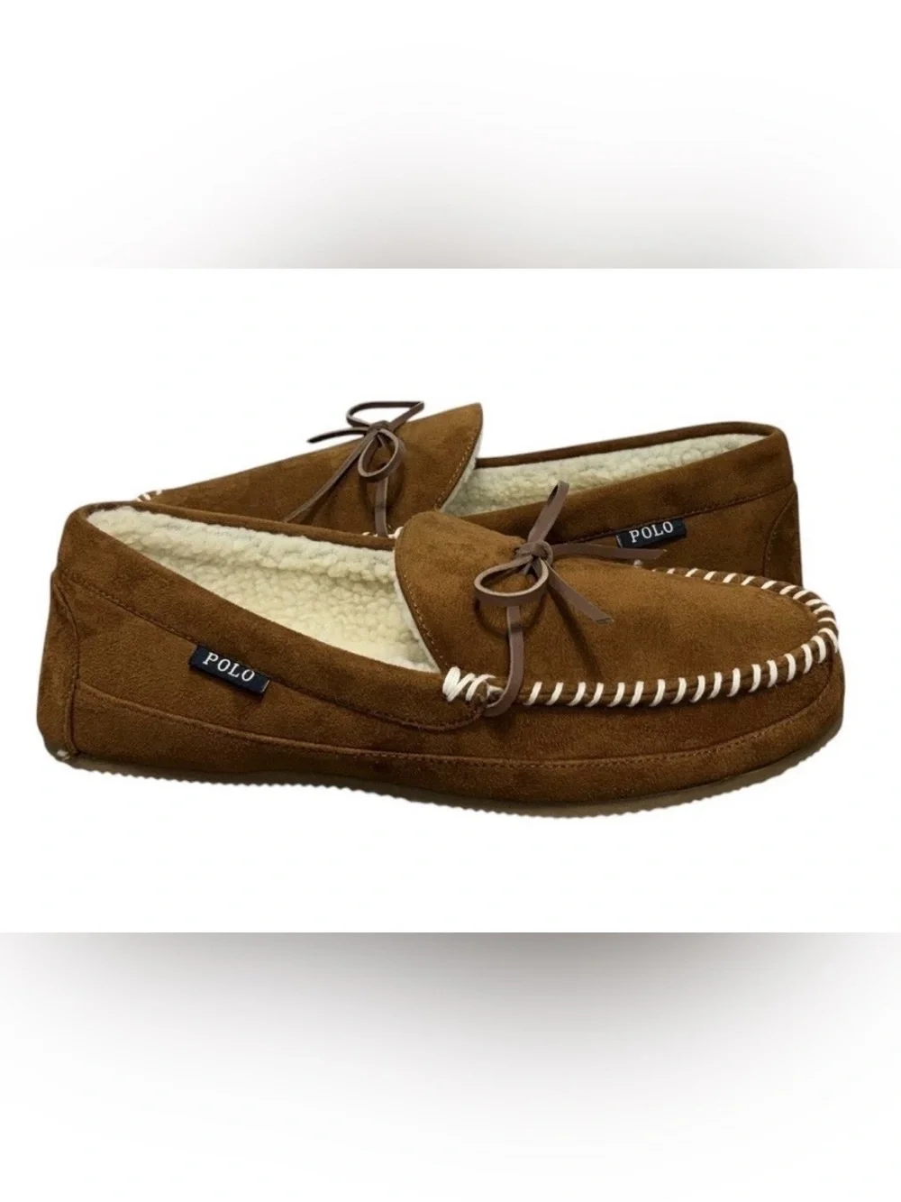 NEW Polo Ralph Lauren Men's Suede Moccasin Slippers Brown Size 13 House Shoes